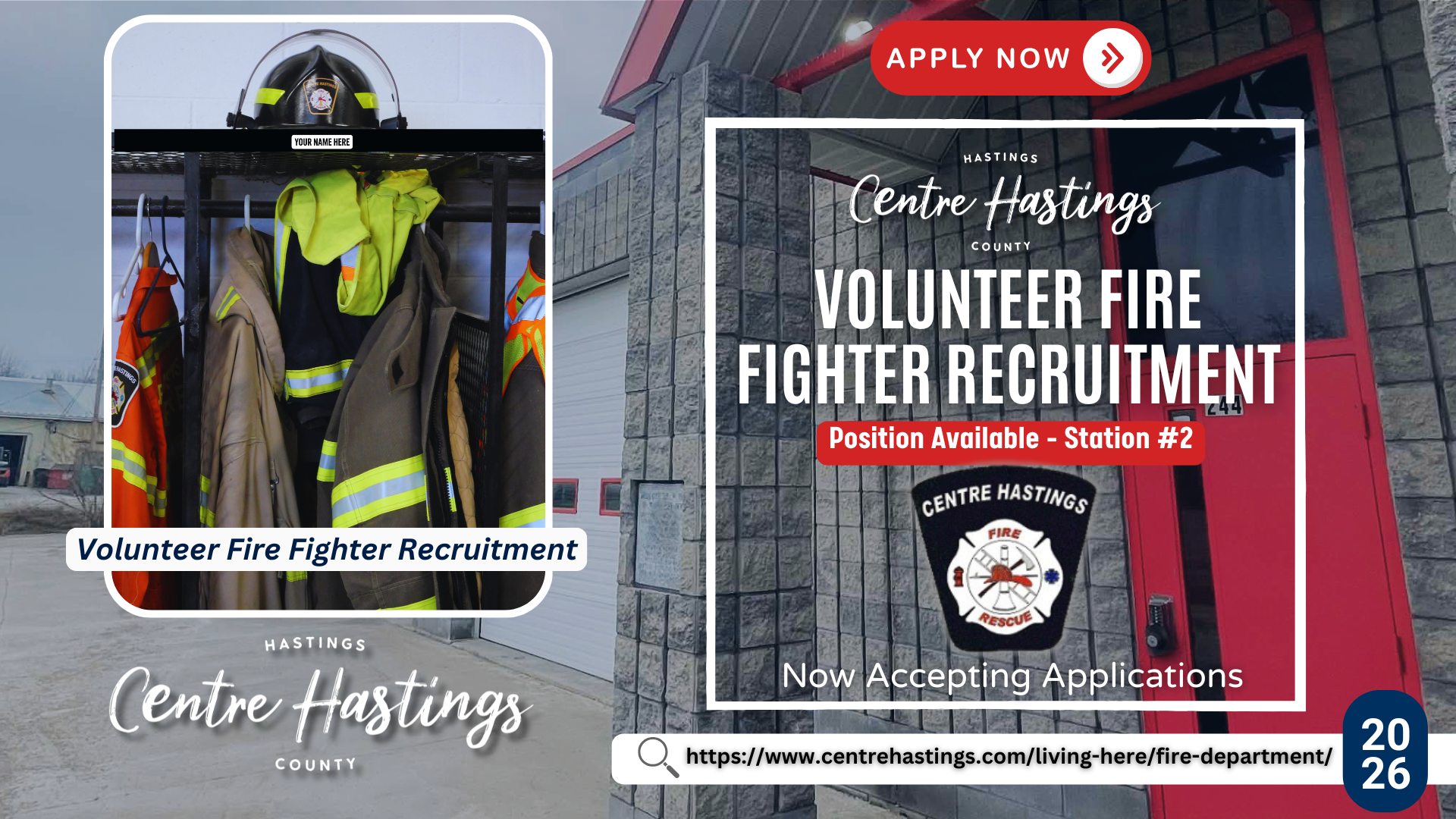 NOW RECRUITING – VOLUNTEER FIREFIGHTERS CENTRE HASTINGS FIRE DEPARTMENT – STATION 2 (MADOC)