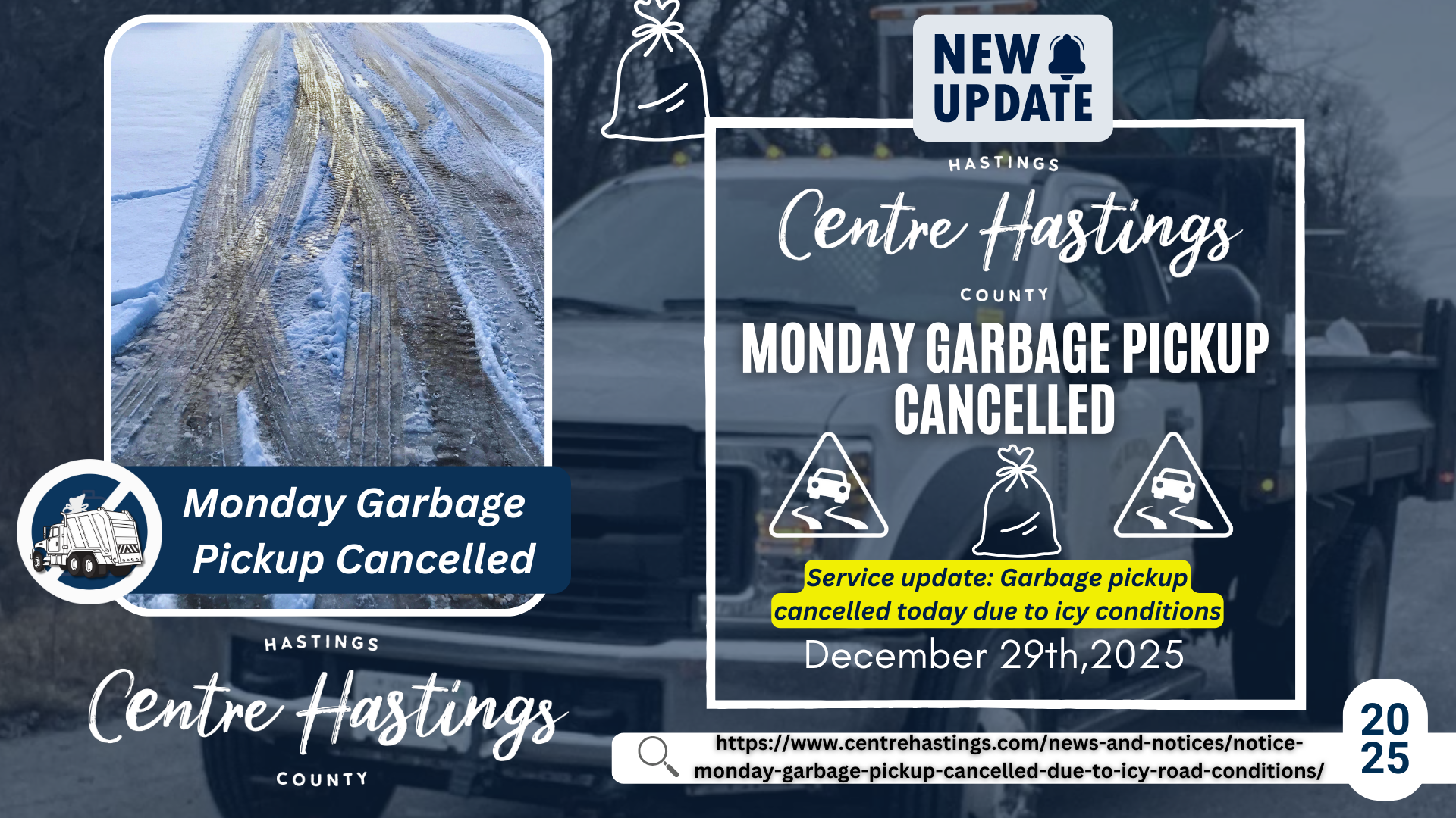 Notice: Monday Garbage Pickup Cancelled Due to Icy Road Conditions