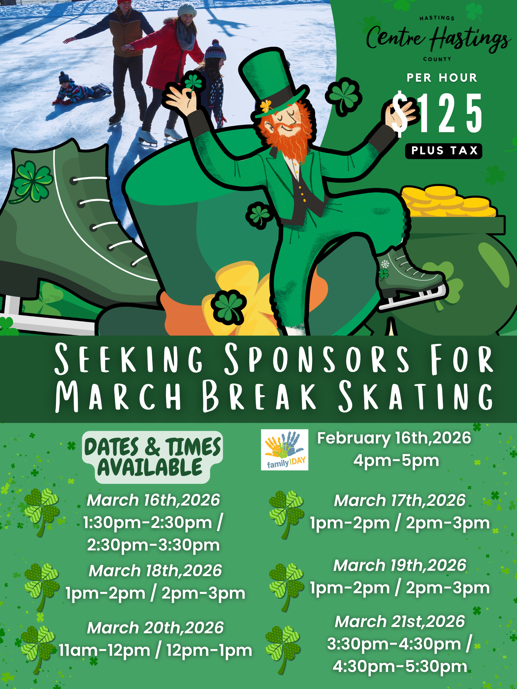 Seeking March Break Skating Sponsors
